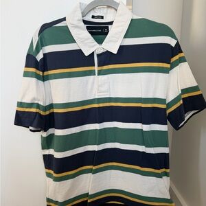 Abercrombie & Fitch Navy, Green, White and Yellow Striped Rugby Polo